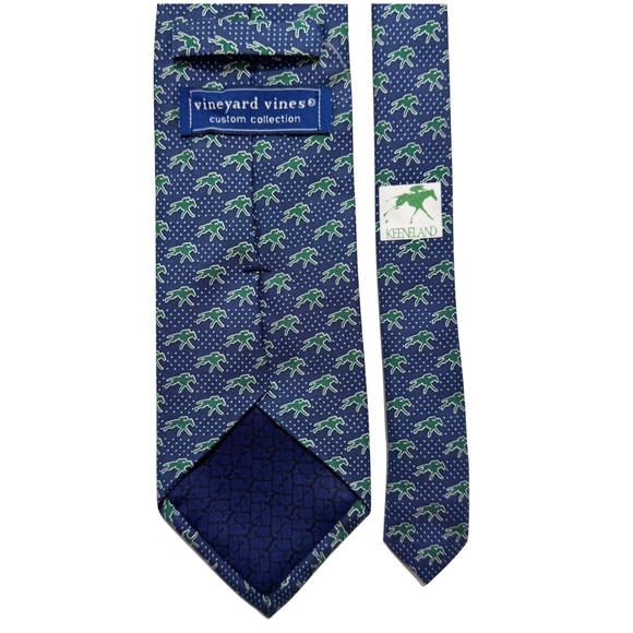 Vineyard Vines Custom Collection Keeleland Horse Racing Silk Tie in Blue & Green - Picture 3 of 8